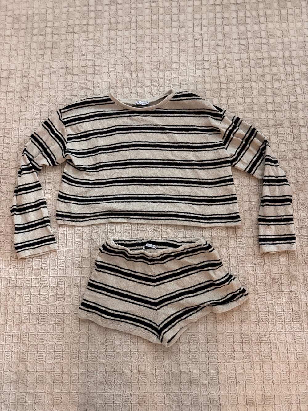Zara Beige and Black Striped Women's Pajama Set